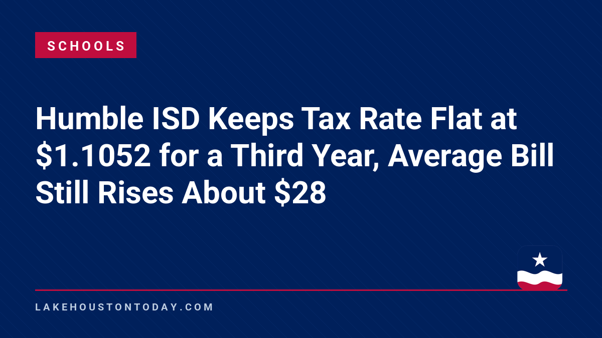 Schools - Humble ISD Keeps Tax Rate Flat at $1.1052 for a Third Year, Average Bill Still Rises About $28